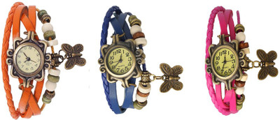 View NS18 Vintage Butterfly Rakhi Watch Combo of 3 Orange, Blue And Pink Analog Watch  - For Women Wrist Watches Price Online(NS18)