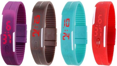 NS18 Silicone Led Magnet Band Watch Combo of 4 Purple, Brown, Sky Blue And Red Digital Watch  - For Couple   Watches  (NS18)