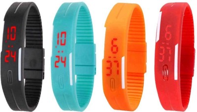NS18 Silicone Led Magnet Band Watch Combo of 4 Black, Sky Blue, Orange And Red Digital Watch  - For Couple   Watches  (NS18)