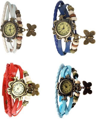 NS18 Vintage Butterfly Rakhi Combo of 4 White, Red, Blue And Sky Blue Analog Watch  - For Women   Watches  (NS18)