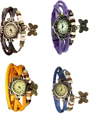NS18 Vintage Butterfly Rakhi Combo of 4 Brown, Yellow, Purple And Blue Analog Watch  - For Women   Watches  (NS18)