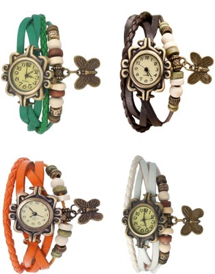 NS18 Vintage Butterfly Rakhi Combo of 4 Green, Orange, Brown And White Analog Watch  - For Women   Watches  (NS18)