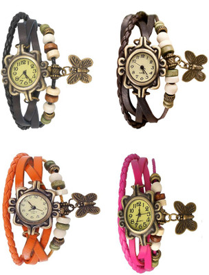 

Kissu Vintage Rakhi Combo of 4 Black, Orange, Brown And Pink Watch - For Women