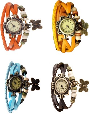 NS18 Vintage Butterfly Rakhi Combo of 4 Orange, Sky Blue, Yellow And Brown Analog Watch  - For Women   Watches  (NS18)