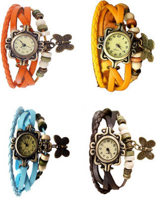 

NS18 Vintage Butterfly Rakhi Combo of 4 Orange, Sky Blue, Yellow And Brown Watch - For Women