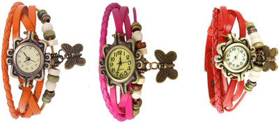 

Kissu Vintage Rakhi Watch Combo of 3 Orange, Pink And Red Watch - For Women
