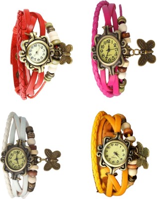 NS18 Vintage Butterfly Rakhi Combo of 4 Red, White, Pink And Yellow Analog Watch  - For Women   Watches  (NS18)