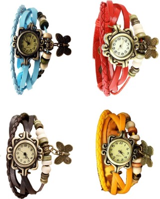 NS18 Vintage Butterfly Rakhi Combo of 4 Sky Blue, Brown, Red And Yellow Analog Watch  - For Women   Watches  (NS18)