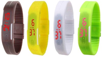 NS18 Silicone Led Magnet Band Combo of 4 Brown, Yellow, White And Green Digital Watch  - For Boys & Girls   Watches  (NS18)