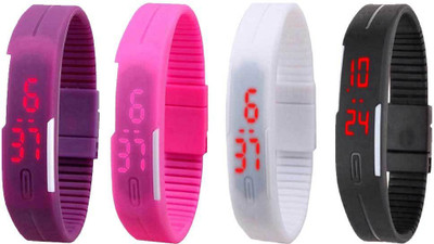 NS18 Silicone Led Magnet Band Combo of 4 Purple, Pink, White And Black Digital Watch  - For Boys & Girls   Watches  (NS18)