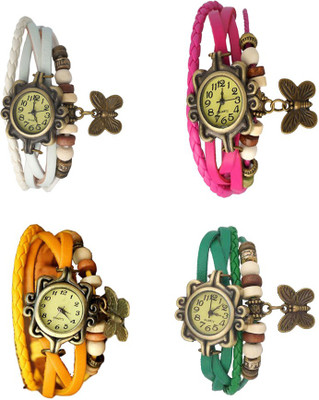 

Kissu Vintage Rakhi Combo of 4 White, Yellow, Pink And Green Watch - For Women