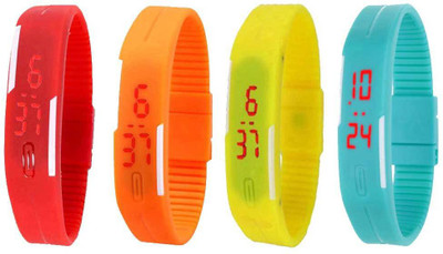 

NS18 Silicone Led Magnet Band Watch Combo of 4 Red, Orange, Yellow And Sky Blue Watch - For Couple