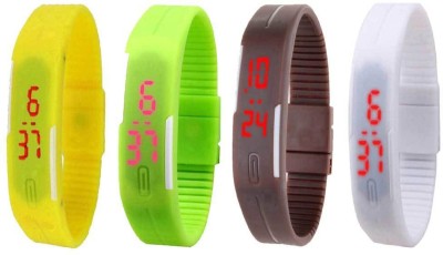NS18 Silicone Led Magnet Band Combo of 4 Yellow, Green, Brown And White Digital Watch  - For Boys & Girls   Watches  (NS18)