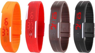 NS18 Silicone Led Magnet Band Combo of 4 Orange, Red, Brown And Black Digital Watch  - For Boys & Girls   Watches  (NS18)
