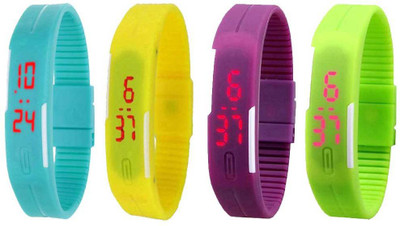 

NS18 Silicone Led Magnet Band Combo of 4 Sky Blue, Yellow, Purple And Green Watch - For Boys & Girls