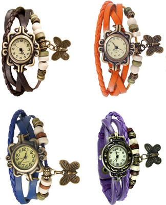 NS18 Vintage Butterfly Rakhi Combo of 4 Brown, Blue, Orange And Purple Analog Watch  - For Women   Watches  (NS18)