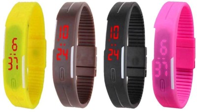 NS18 Silicone Led Magnet Band Combo of 4 Yellow, Brown, Black And Pink Digital Watch  - For Boys & Girls   Watches  (NS18)