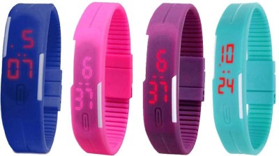 NS18 Silicone Led Magnet Band Watch Combo of 4 Blue, Pink, Purple And Sky Blue Digital Watch  - For Couple   Watches  (NS18)