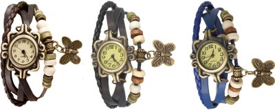 NS18 Vintage Butterfly Rakhi Watch Combo of 3 Brown, Black And Blue Analog Watch  - For Women   Watches  (NS18)