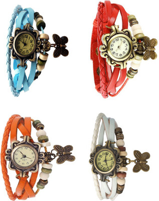

NS18 Vintage Butterfly Rakhi Combo of 4 Sky Blue, Orange, Red And White Watch - For Women