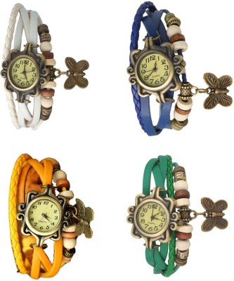 NS18 Vintage Butterfly Rakhi Combo of 4 White, Yellow, Blue And Green Analog Watch  - For Women   Watches  (NS18)
