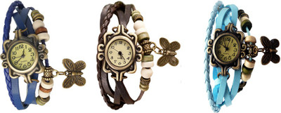 

Kissu Vintage Rakhi Watch Combo of 3 Blue, Brown And Sky Blue Watch - For Women