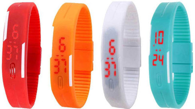 

NS18 Silicone Led Magnet Band Watch Combo of 4 Red, Orange, White And Sky Blue Watch - For Couple