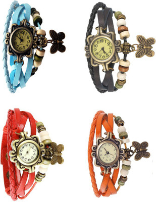 

NS18 Vintage Butterfly Rakhi Combo of 4 Sky Blue, Red, Black And Orange Watch - For Women