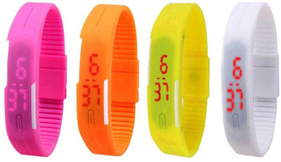 

NS18 Silicone Led Magnet Band Combo of 4 Pink, Orange, Yellow And White Watch - For Boys & Girls