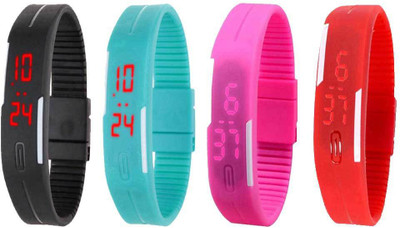 

NS18 Silicone Led Magnet Band Watch Combo of 4 Black, Sky Blue, Pink And Red Watch - For Couple