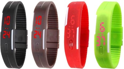 NS18 Silicone Led Magnet Band Combo of 4 Black, Brown, Red And Green Watch  - For Boys & Girls   Watches  (NS18)