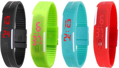 NS18 Silicone Led Magnet Band Watch Combo of 4 Black, Green, Sky Blue And Red Digital Watch  - For Couple   Watches  (NS18)