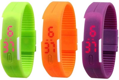 NS18 Silicone Led Magnet Band Combo of 3 Green, Orange And Purple Digital Watch  - For Boys & Girls   Watches  (NS18)