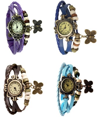 NS18 Vintage Butterfly Rakhi Combo of 4 Purple, Brown, Blue And Sky Blue Analog Watch  - For Women   Watches  (NS18)