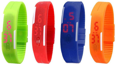 

NS18 Silicone Led Magnet Band Combo of 4 Green, Red, Blue And Orange Watch - For Boys & Girls