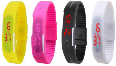 

Kissu Led Magnet Band Combo of 4 Yellow, Pink, Black And White Watch - For Men & Women