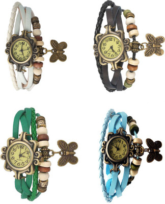 

Kissu Vintage Rakhi Combo of 4 White, Green, Black And Sky Blue Watch - For Women