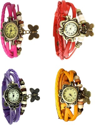NS18 Vintage Butterfly Rakhi Combo of 4 Pink, Purple, Red And Yellow Analog Watch  - For Women   Watches  (NS18)