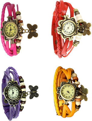 NS18 Vintage Butterfly Rakhi Combo of 4 Pink, Purple, Red And Yellow Analog Watch  - For Women   Watches  (NS18)