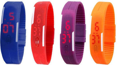 

Kissu Led Magnet Band Combo of 4 Blue, Red, Purple And Orange Watch - For Men & Women
