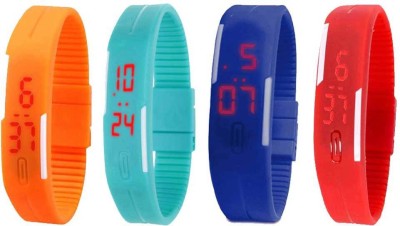 NS18 Silicone Led Magnet Band Watch Combo of 4 Orange, Sky Blue, Blue And Red Digital Watch  - For Couple   Watches  (NS18)