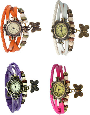 View NS18 Vintage Butterfly Rakhi Combo of 4 Orange, Purple, White And Pink Analog Watch  - For Women Wrist Watches Price Online(NS18)