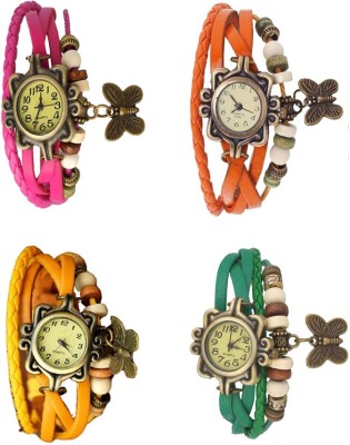 NS18 Vintage Butterfly Rakhi Combo of 4 Pink, Yellow, Orange And Green Analog Watch  - For Women   Watches  (NS18)