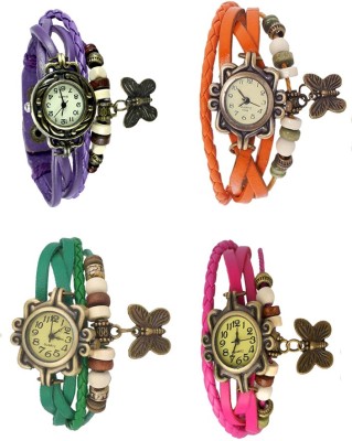 NS18 Vintage Butterfly Rakhi Combo of 4 Purple, Green, Orange And Pink Analog Watch  - For Women   Watches  (NS18)