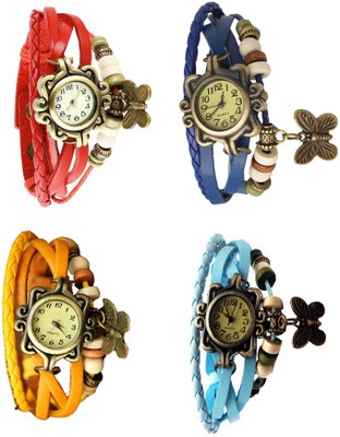 

Kissu Vintage Rakhi Combo of 4 Red, Yellow, Blue And Sky Blue Watch - For Women