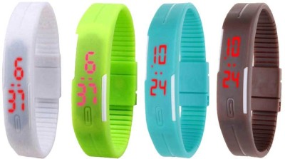 NS18 Silicone Led Magnet Band Combo of 4 White, Green, Sky Blue And Brown Digital Watch  - For Boys & Girls   Watches  (NS18)