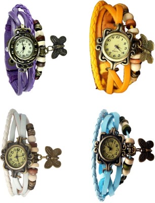 NS18 Vintage Butterfly Rakhi Combo of 4 Purple, White, Yellow And Sky Blue Analog Watch  - For Women   Watches  (NS18)