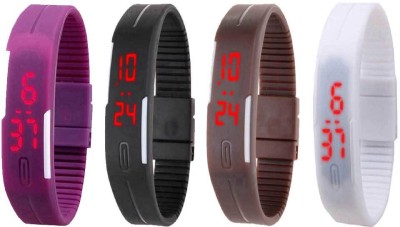 NS18 Silicone Led Magnet Band Combo of 4 Purple, Black, Brown And White Digital Watch  - For Boys & Girls   Watches  (NS18)