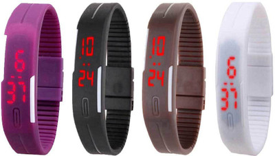 NS18 Silicone Led Magnet Band Combo of 4 Purple, Black, Brown And White Digital Watch  - For Boys & Girls   Watches  (NS18)