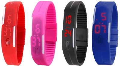 NS18 Silicone Led Magnet Band Combo of 4 Red, Pink, Black And Blue Digital Watch  - For Boys & Girls   Watches  (NS18)